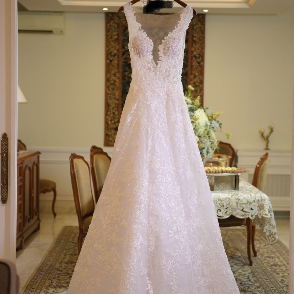 Wedding gown and veil